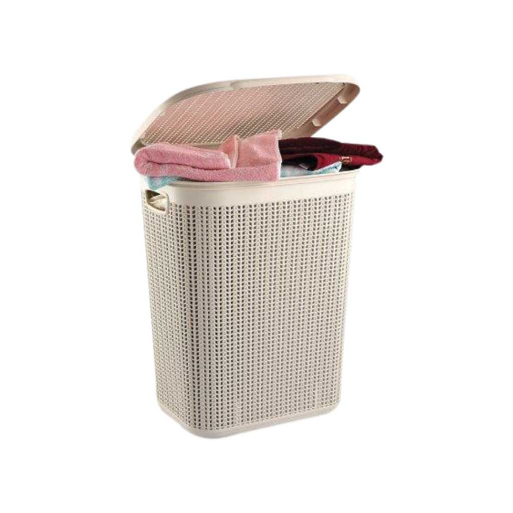 Cesta para ropa blanca de plástico con diseño de tejido