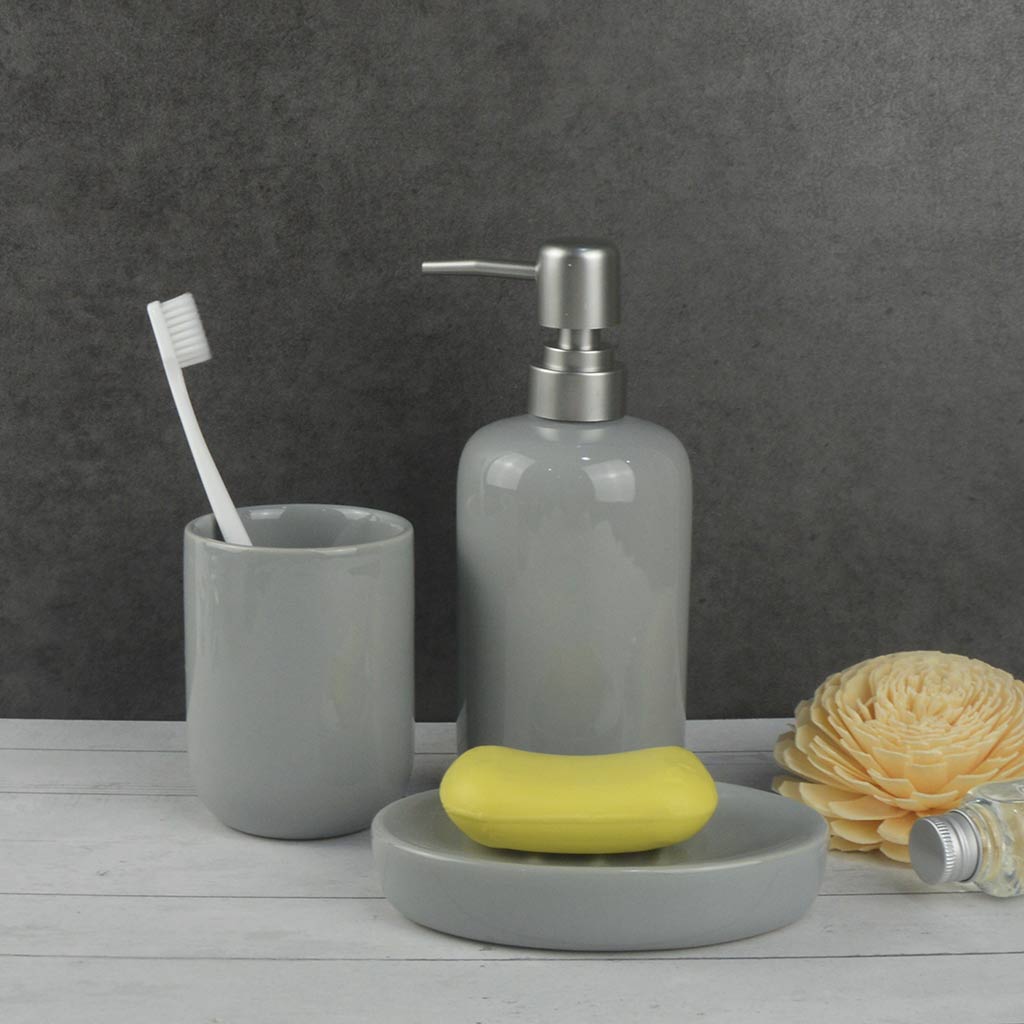 Set Para Baño 3pzas De Cerámica Gris