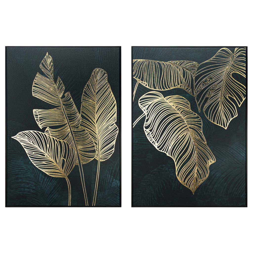 Cuadro Abstracto De Hojas Doradas Surtidos 50x70x3cm