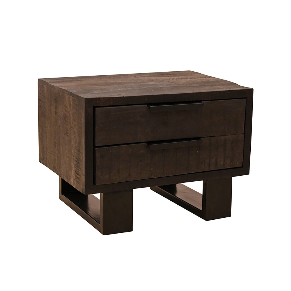 Mesa de noche de madera de acacia con 2 cajones