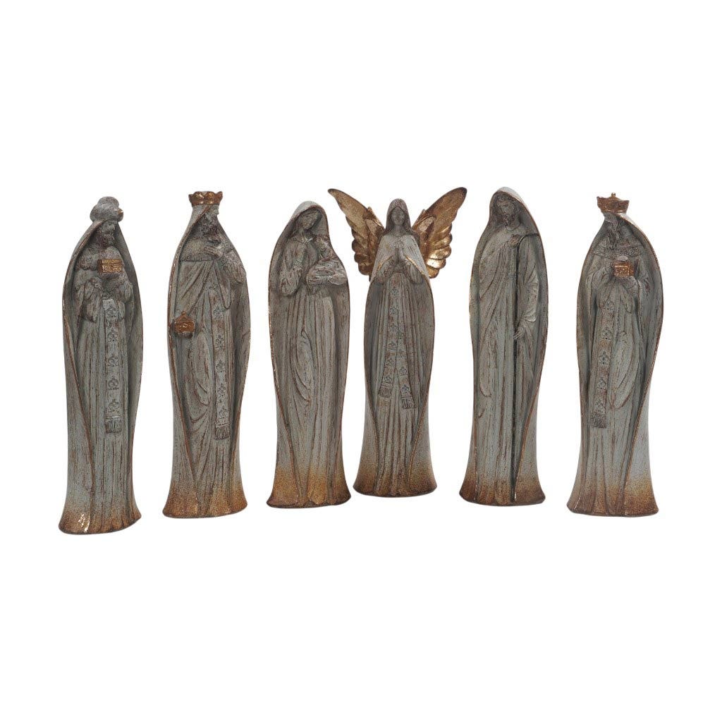 Set De Figuras De Nacimiento 6pzs Con Detalles Rusticos 37cm
