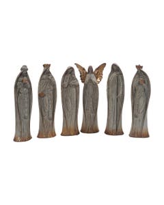 Set De Figuras De Nacimiento 6pzs Con Detalles Rusticos 37cm
