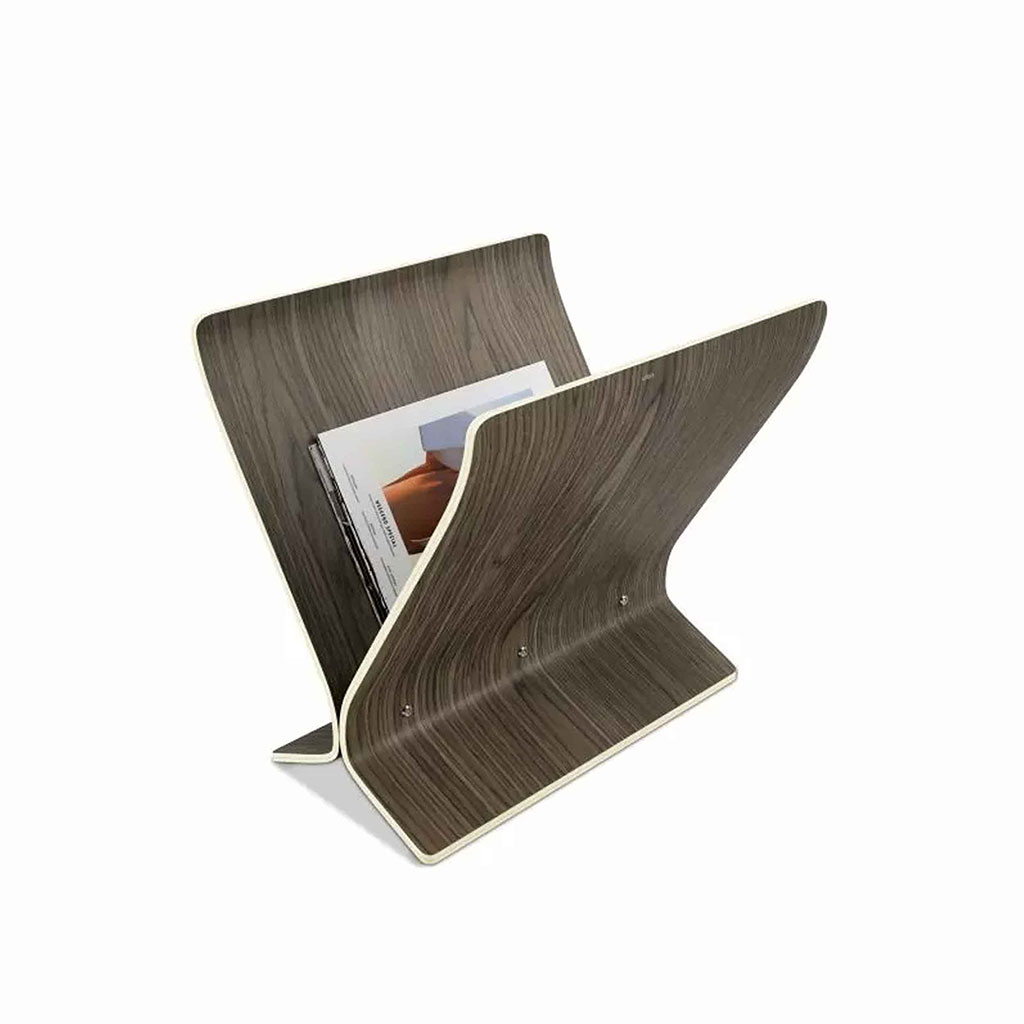 Revistero con diseño de V color nogal envejecido