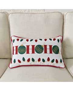 Cojín Blanco Estampado Luces Navideñas "Ho Ho Ho" 30X50Cm