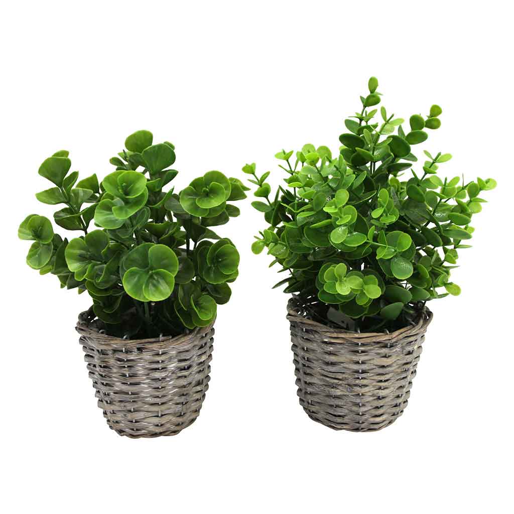 Flores artificiales en maceta de mimbre 26CM surtidas
