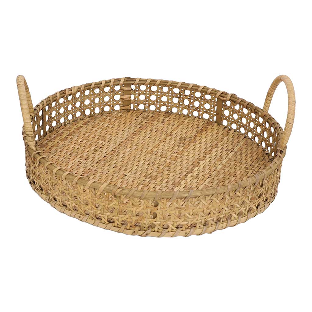 Bandeja Redonda De Rattan 30x30x11cm