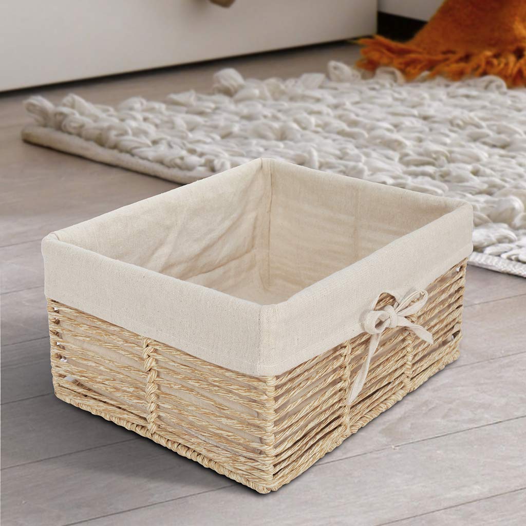 Cesta De Mimbre Beige Con Cubierta De Tela 36X24X15Cm