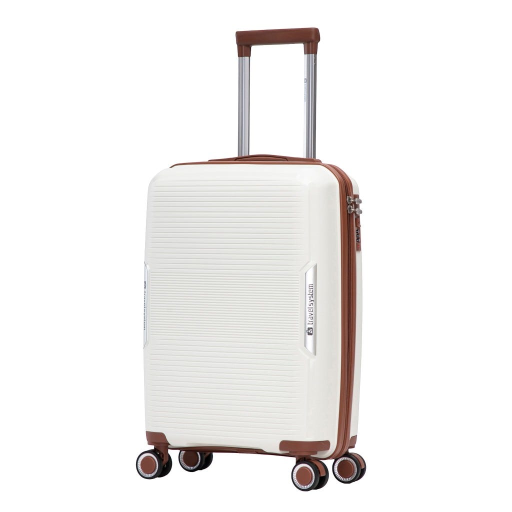 Maleta De Viaje Blanca Con Detalles Marrones 20"