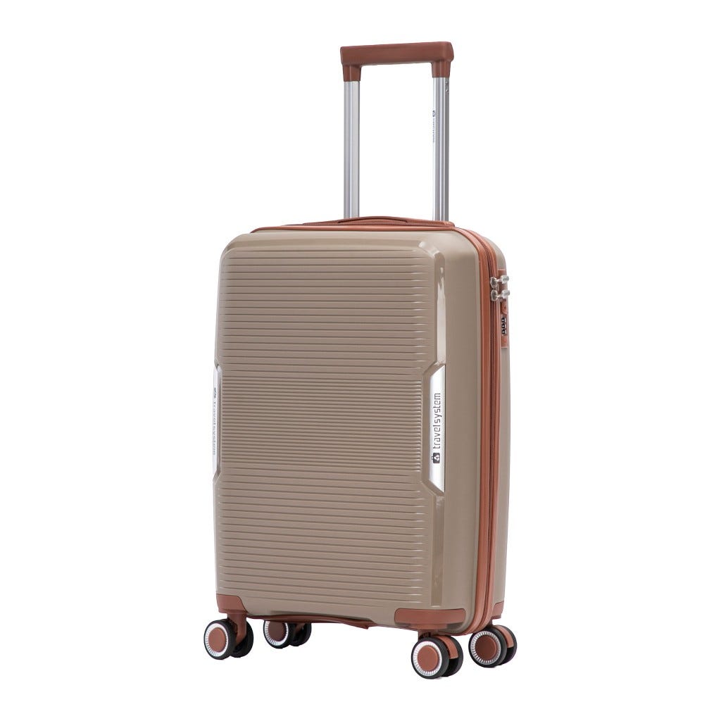 Maleta De Viaje Color Champán Con Detalles Marrones 20"