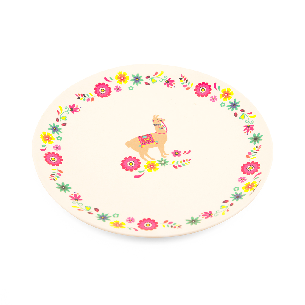  Plato blanco redondo con estampado de camello con flores