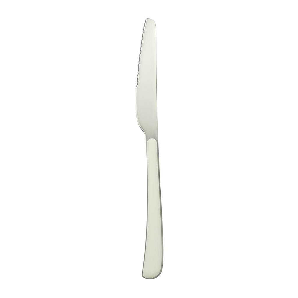 Cuchillo individual plateado con mango blanco