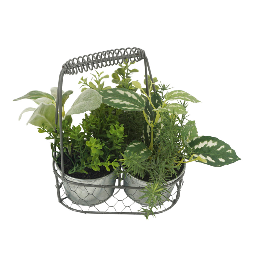 Conjunto de planta artificial de Bonsai en base de metal