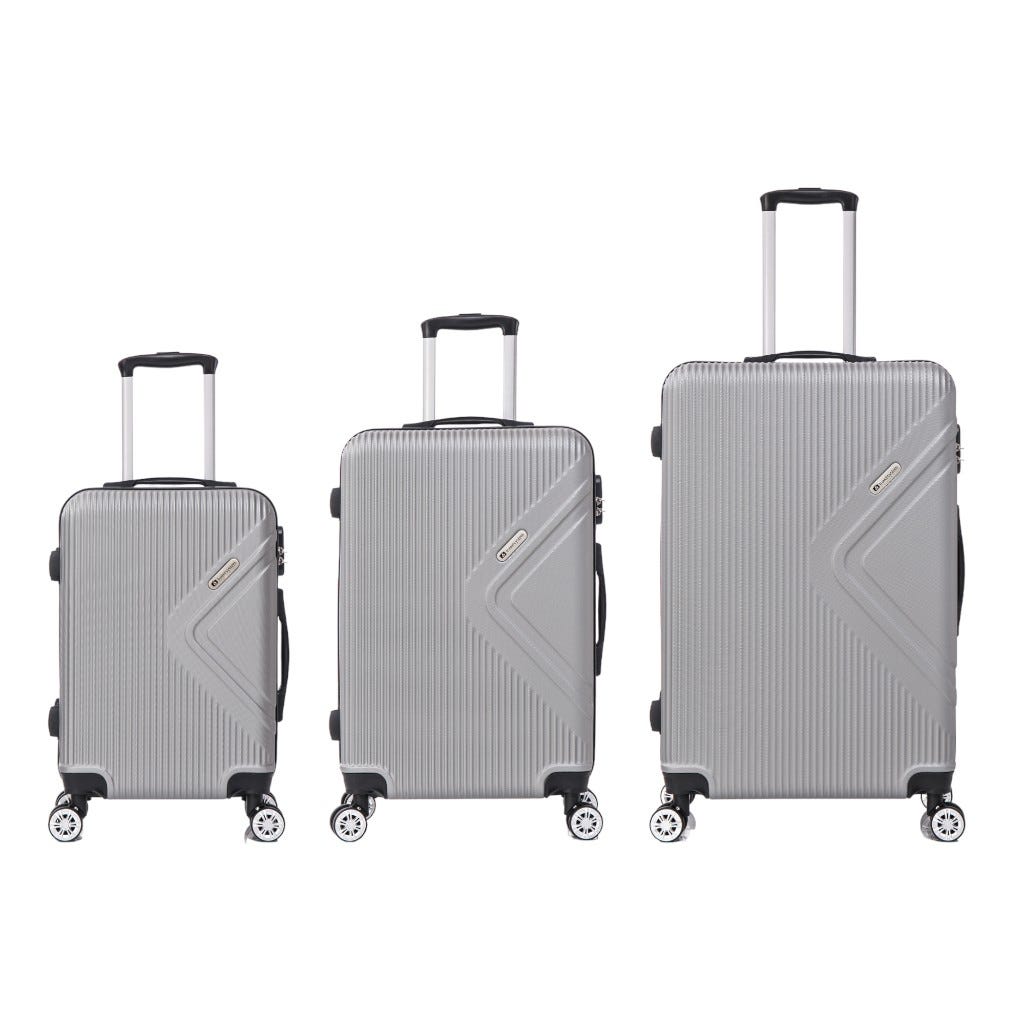 Set De 3 Maletas ABS Gris De 20" 24" 28" Con Doble Ruedas