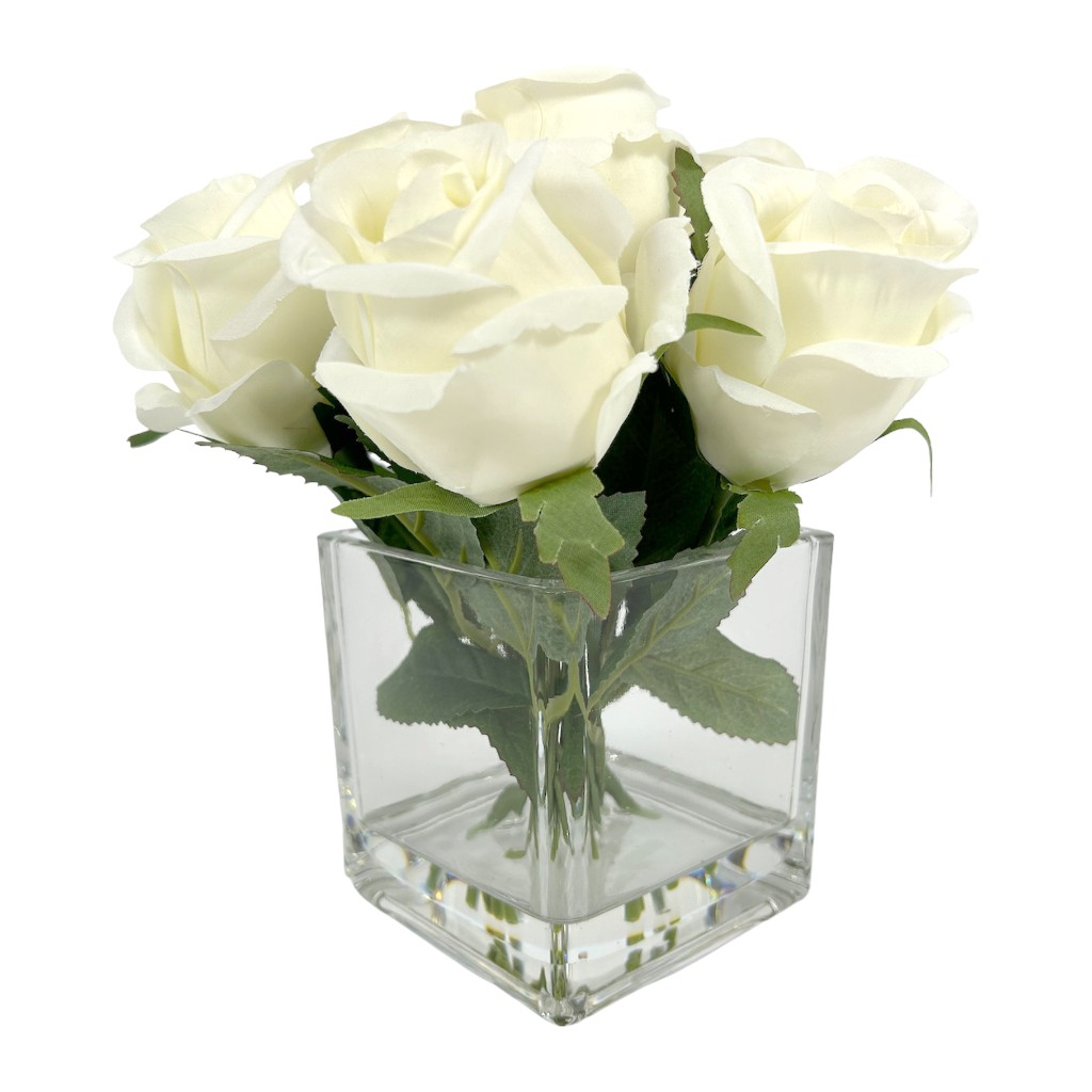 Buque De Rosas En Jarrón - Crema 20cm