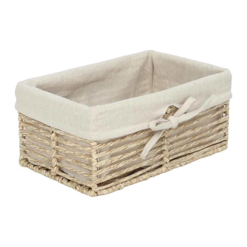 Cesta De Mimbre Beige Con Cubierta De Tela 29X18X13Cm