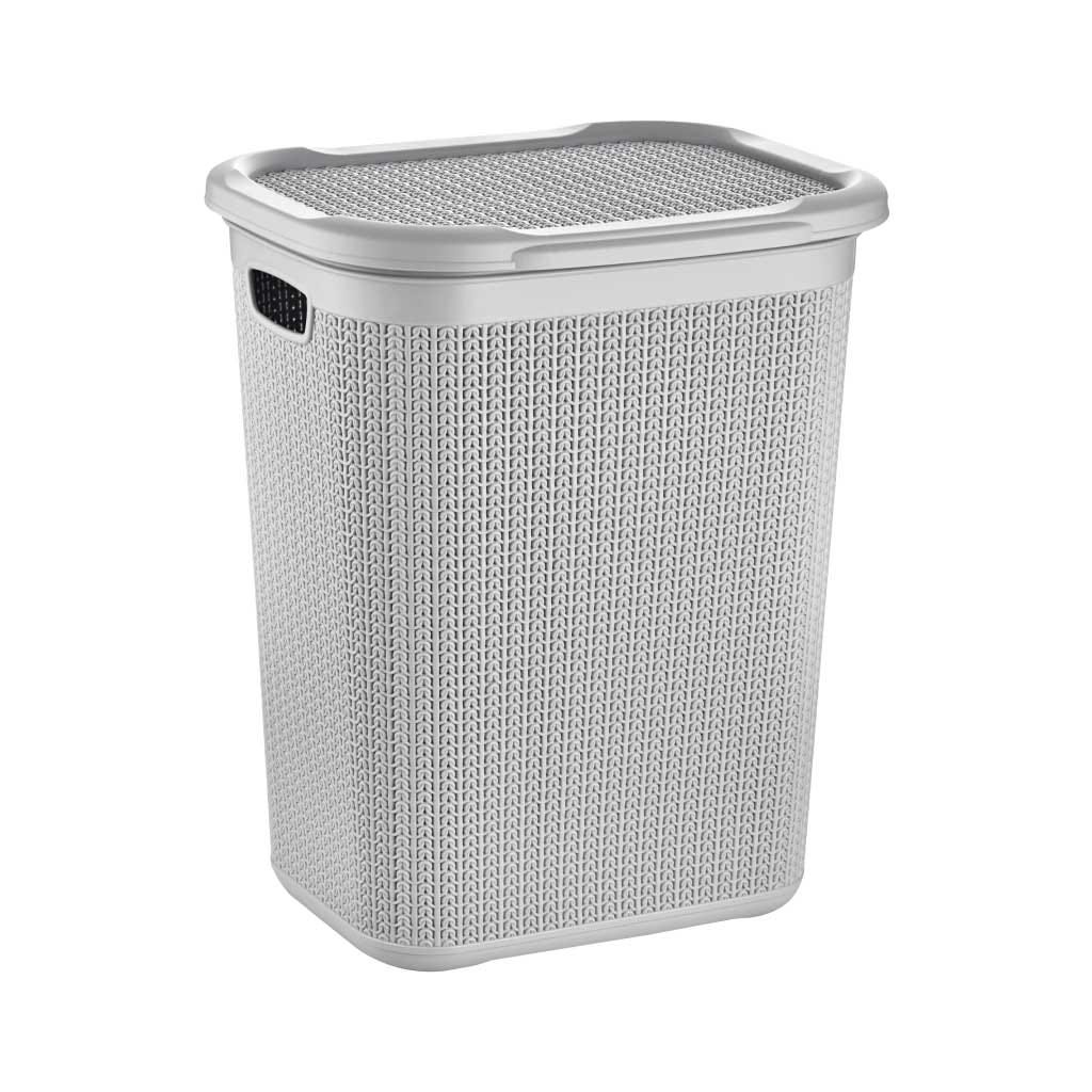 Cesta para ropa gris de plástico con diseño de tejido