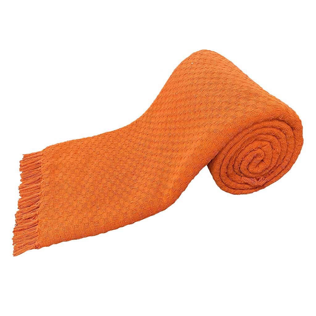 Cubrecama Naranja De Algodón Con Flecos 240X260Cm
