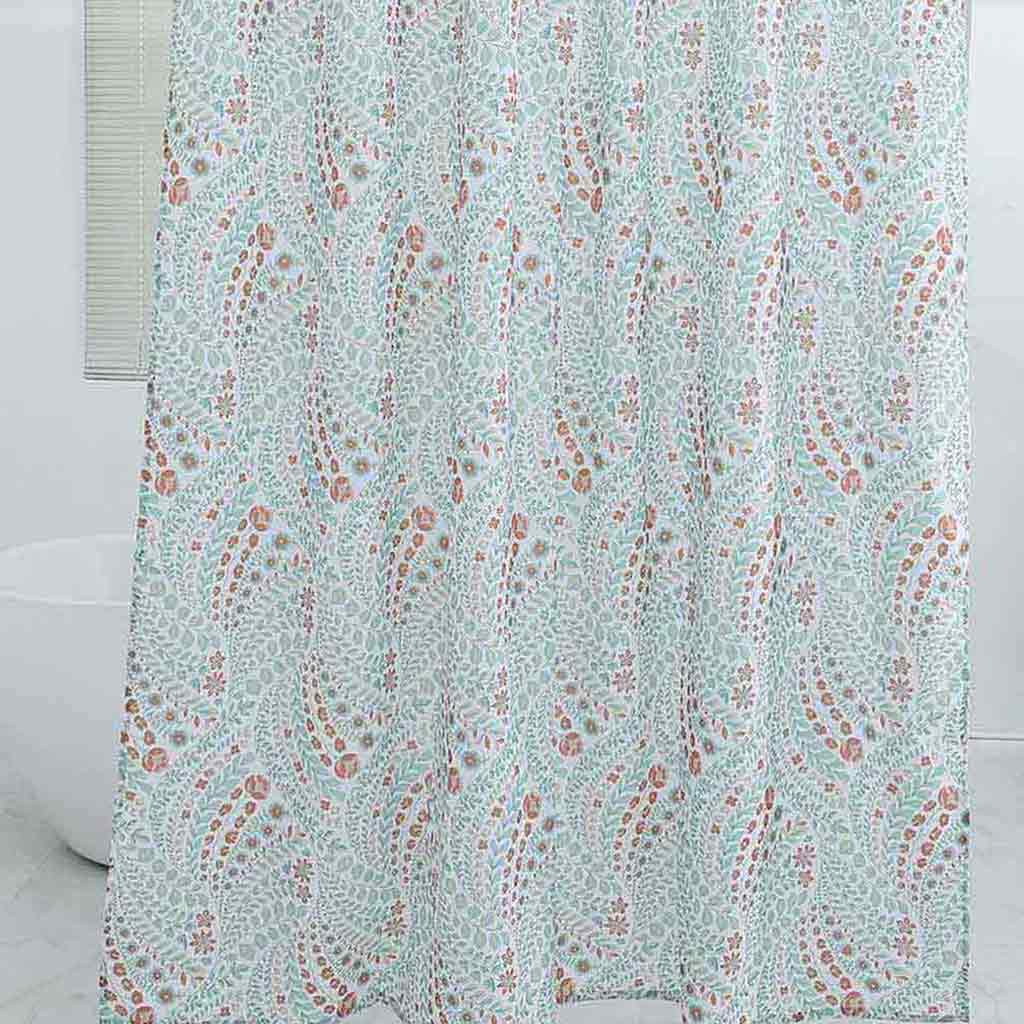 Cortina De Baño Estampado Floral Con Ganchos 180x180cm