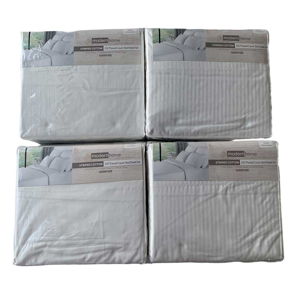 Juego De Sábana De Algodón Con Rayas Queen Surtidos