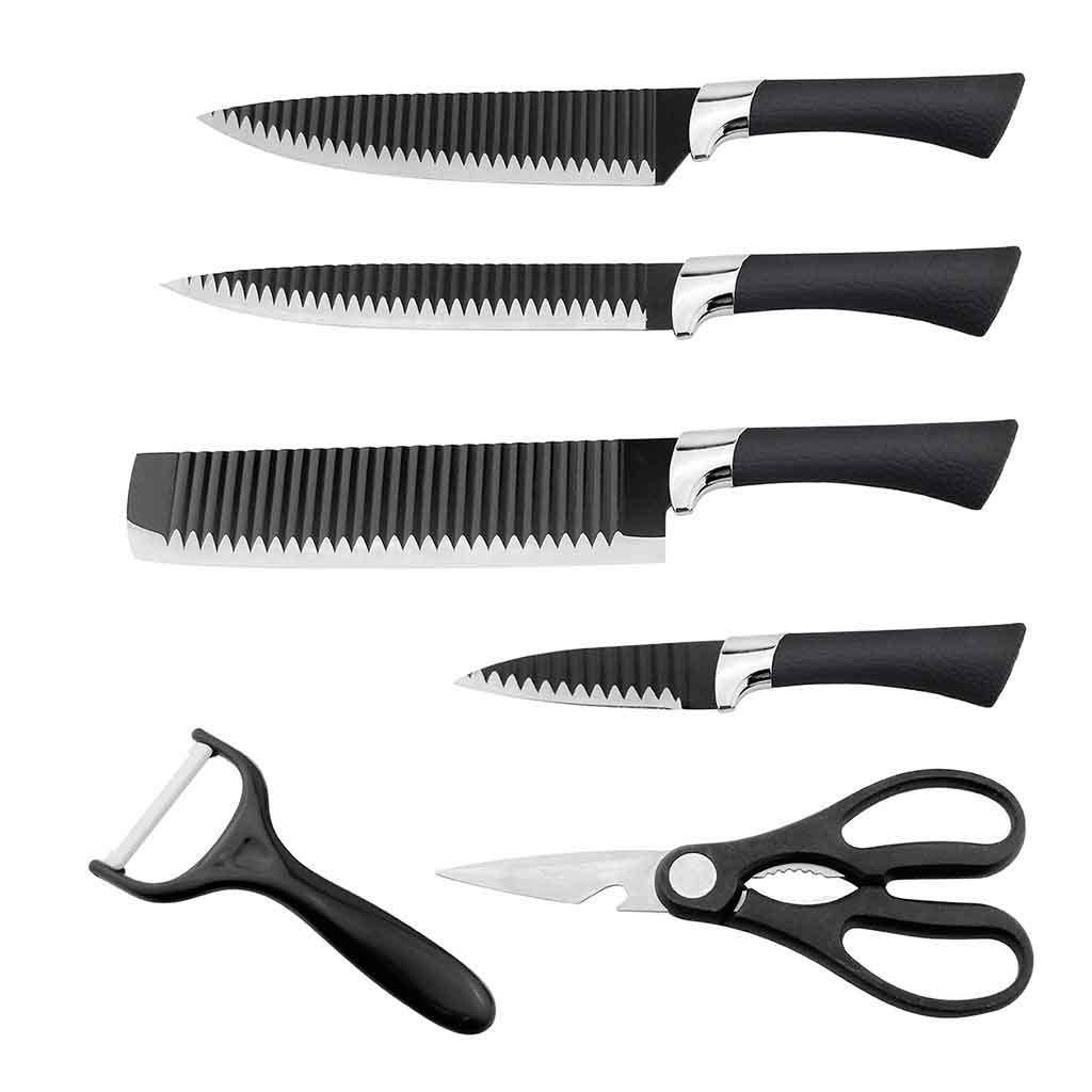 Set De Cuchillos Negro De Acero 6 Pcs