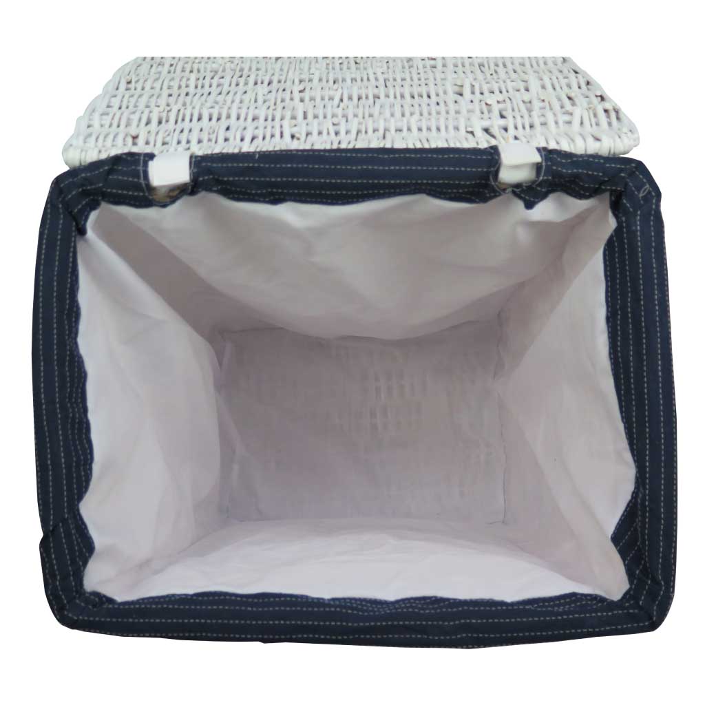 Cesta para ropa diseño infantil blanco y azul con elefante en la tapa