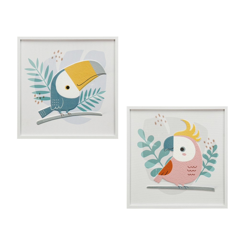 Cuadro Animado De Aves Surtidos 40X40X2Cm