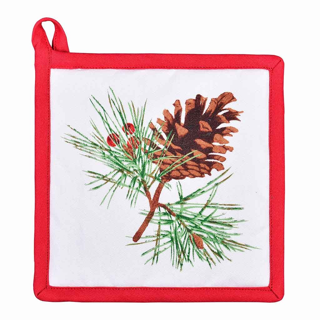 Agarra ollas navideño con estampado de pino y bayas 20x20cm