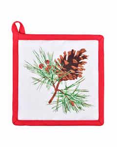 Agarra ollas navideño con estampado de pino y bayas 20x20cm