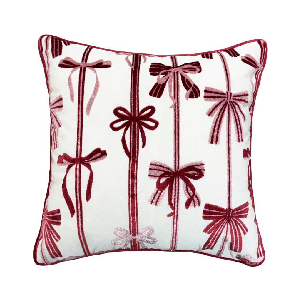 Cojín Blanco Estampado De Lazos Rojos 46X46Cm