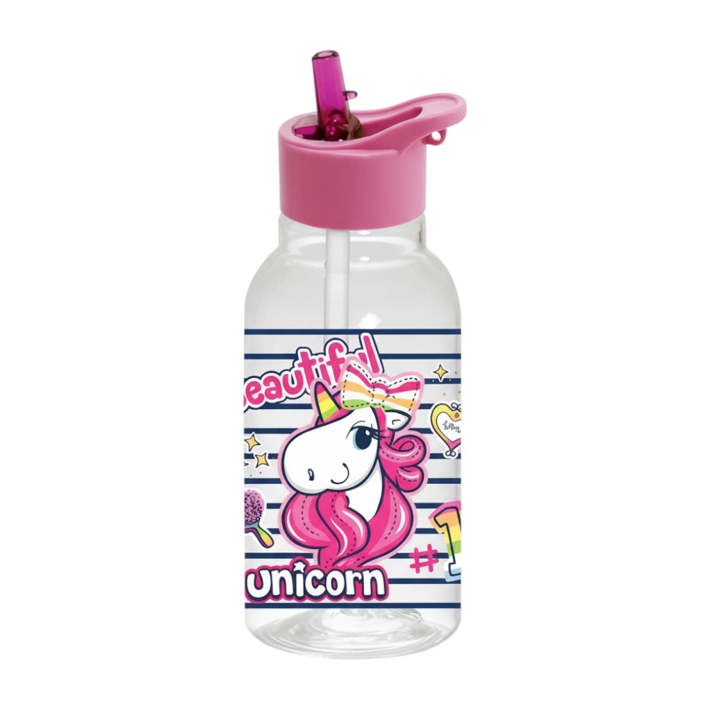 Botella Unicornio Plastica Con Pajilla 16oz