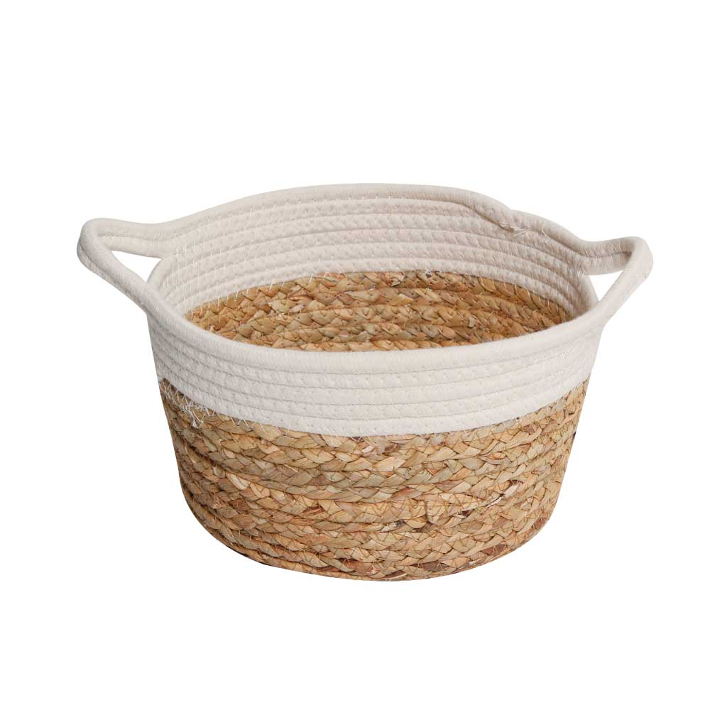 Cesta Beige con Borde Blanco 27X14CM/11X6IN
