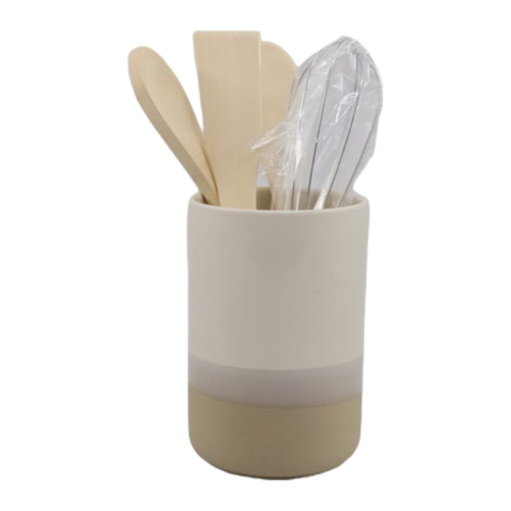 Soporte Con Utensilios De 5Pcs Beige 11Cm
