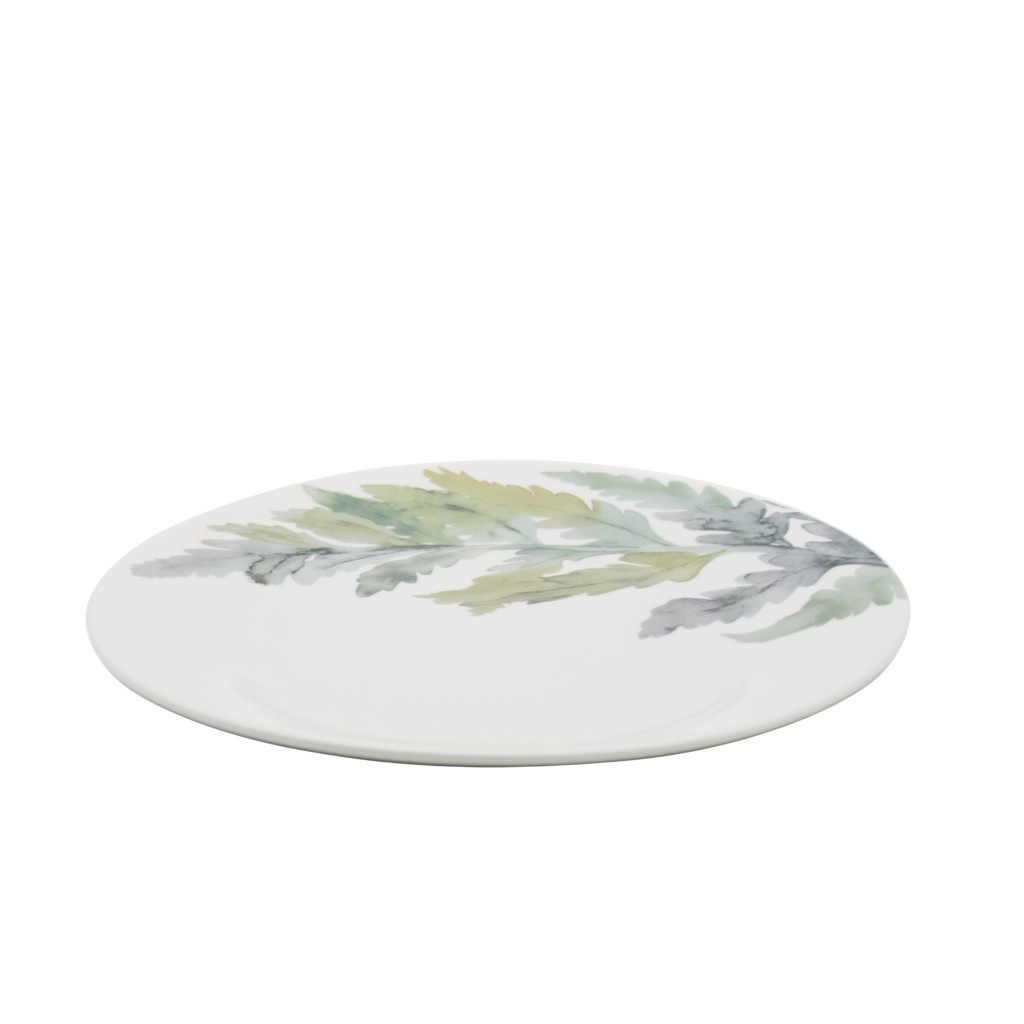 Plato De Ensalada Blanco Estampado De Hojas Verdes 19Cm