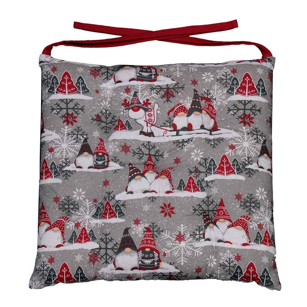 Cojín con amarre con estampado de gnomos navideños 40x40x4cm