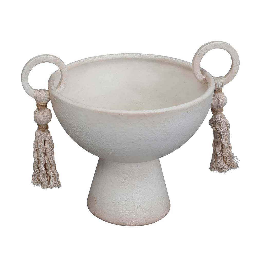 Bowl Decorativo De Hierro Con Borlas A Los Lados 26.50x19.50x21.50cm