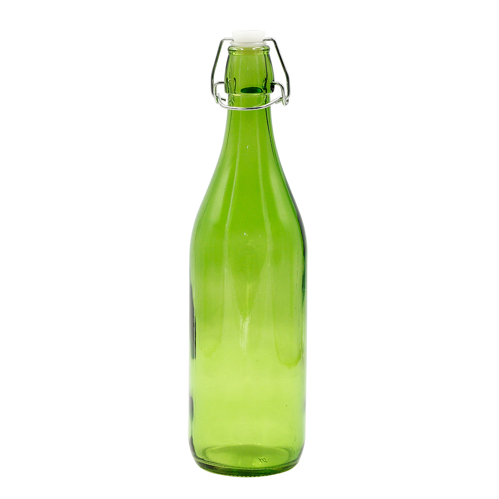 Botella de vidrio verde ovalada 1000 ML