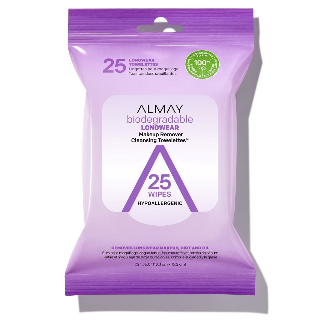 Biodegradable Longwear Makeup Remover Cleansing Towelettes, 25 Count