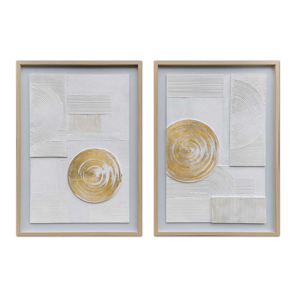 Cuadro Asbtracto En Relieve Blanco Y Dorado Surtido 50x3x70cm