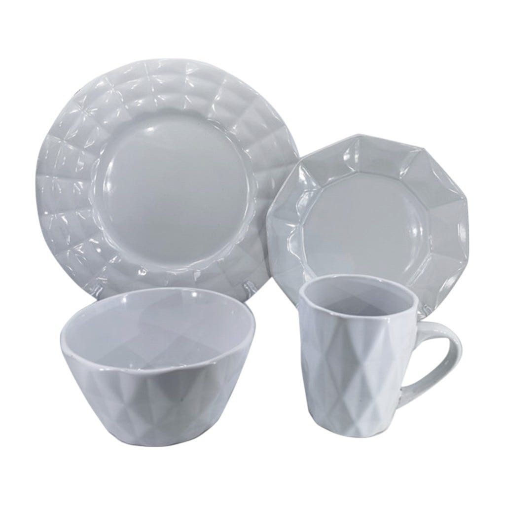 Set De Vajilla Blanco 16Pzs Diseño Texturizado