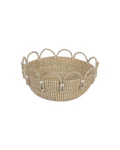 Cesta De Almacenamiento Con Con Asas Y Bordes Blancos 46X21Cm