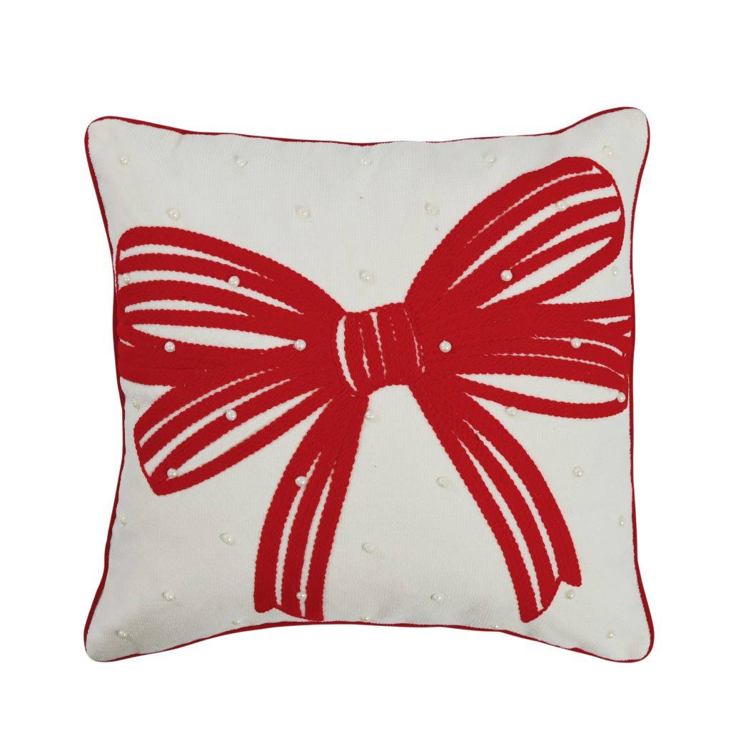 Cojín Blanco Con Diseño De Lazo Rojo 45X45Cm