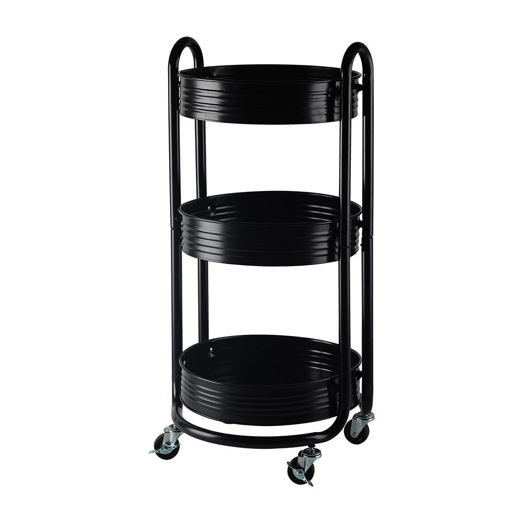 Carrito auxiliar negro de cocina con 3 niveles