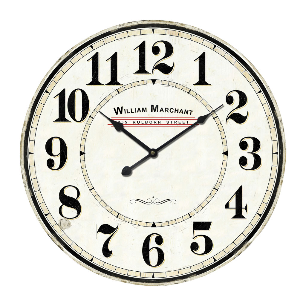 Reloj de pared con diseño blanco antiguo con números grandes