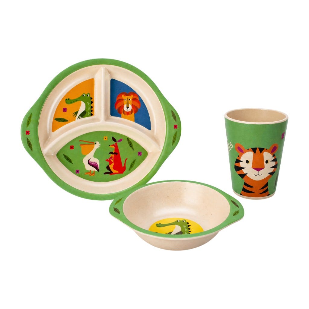 Juego De Vajillas Infantil Estampado De Animales 3 Pzas