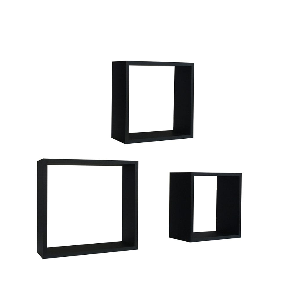 Juego de estantes en cubos negro 3 piezas 24X24X12