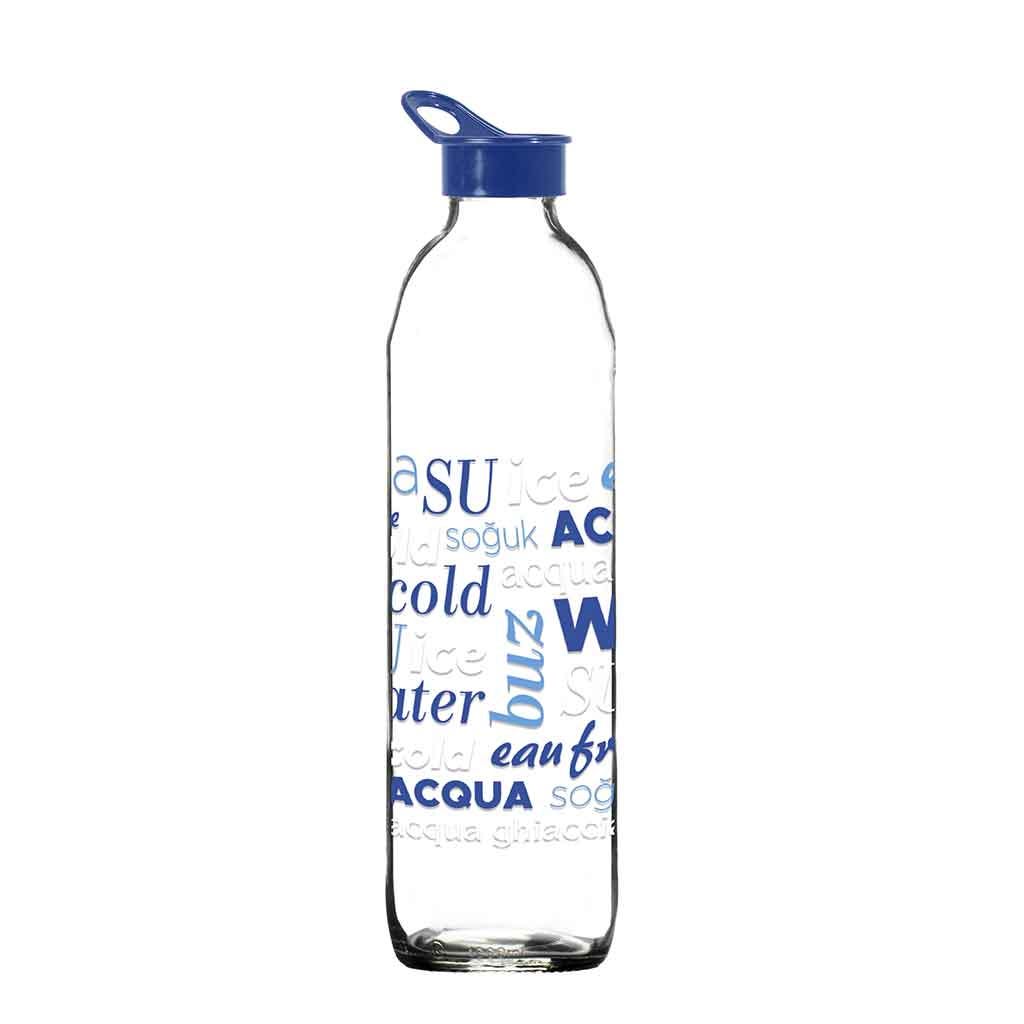 Botella De Vidrio Estampado Azul 1000Ml Herevin