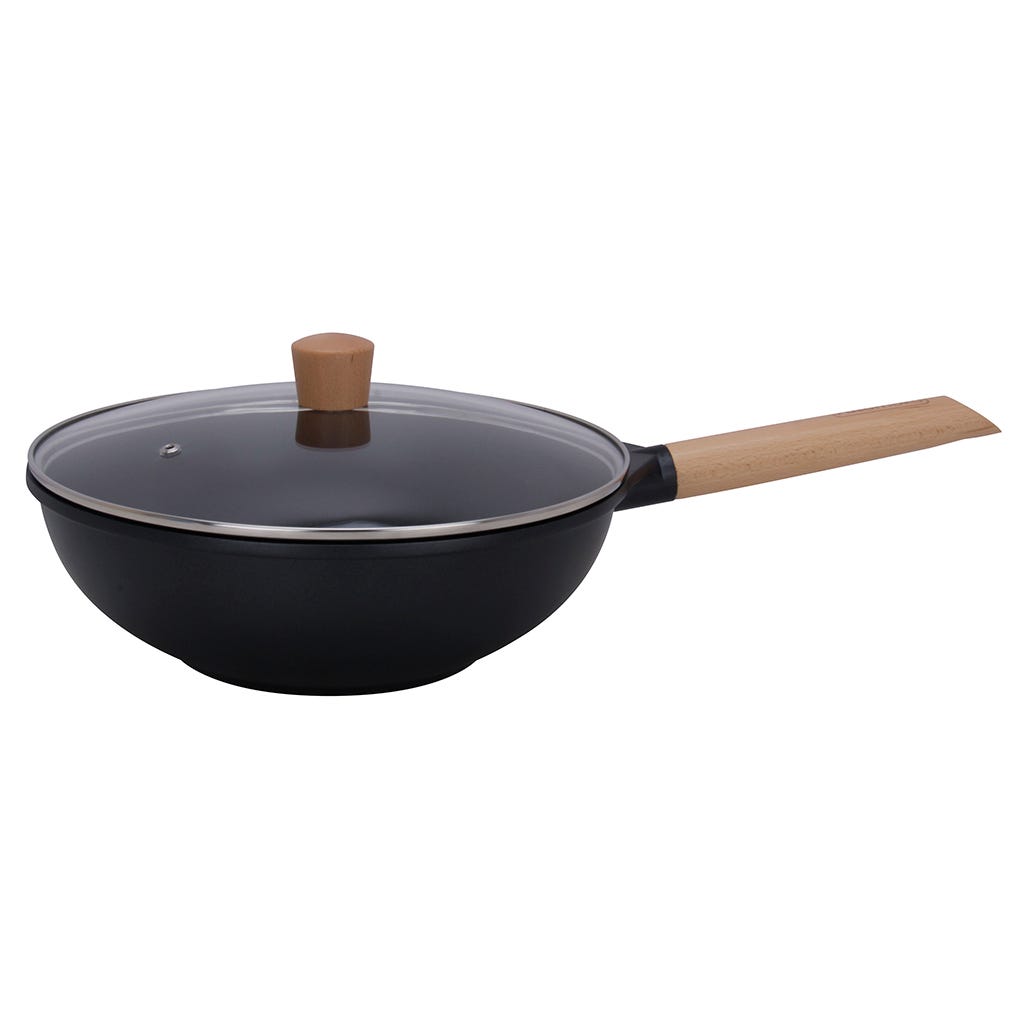 Wok Con Tapa De Vidrio 28x10cm