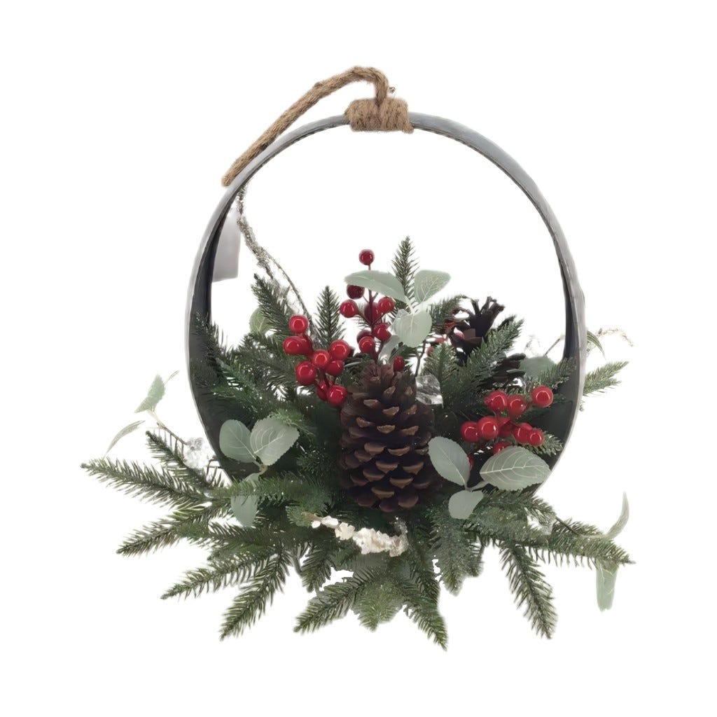 Corona Decorativa De Metal Con Frutos Rojos 38Cm