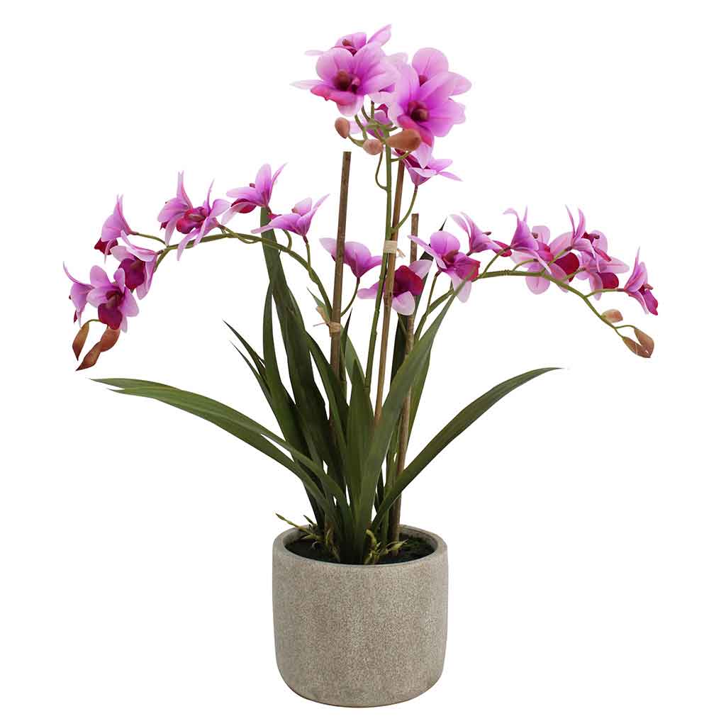 Flor artificial artificial de cymbidium púrpura en pote 59CM