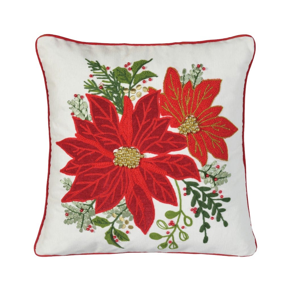Cojín Con Estampado De Poinsentia Rojo Navideño 45x45cm
